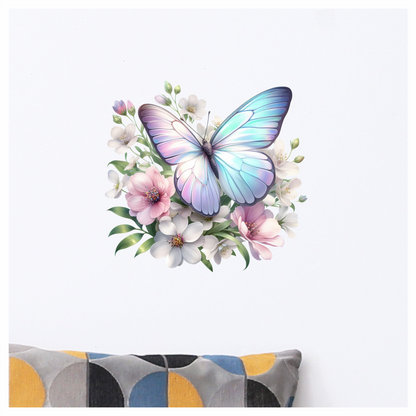 Pastel Butterfly On White Flowers Vinyl Sticker Decal