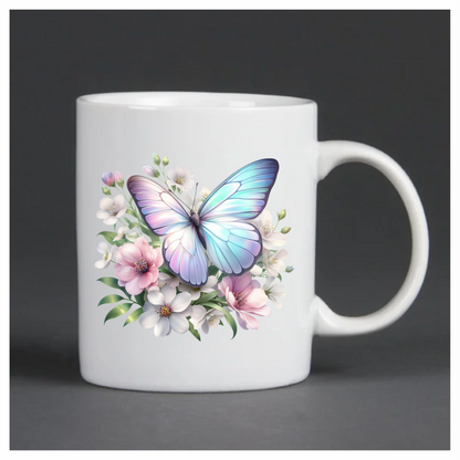 Pastel Butterfly On White Flowers Vinyl Sticker Decal