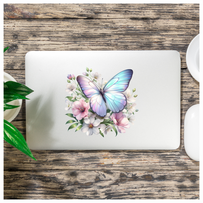 Pastel Butterfly On White Flowers Vinyl Sticker Decal
