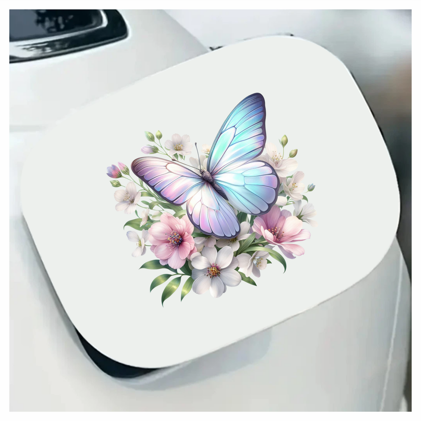Pastel Butterfly On White Flowers Vinyl Sticker Decal