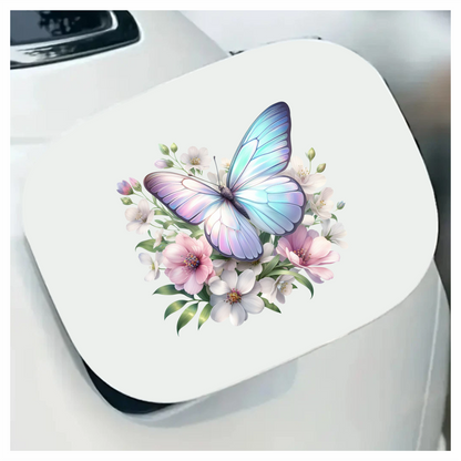 Pastel Butterfly On White Flowers Vinyl Sticker Decal