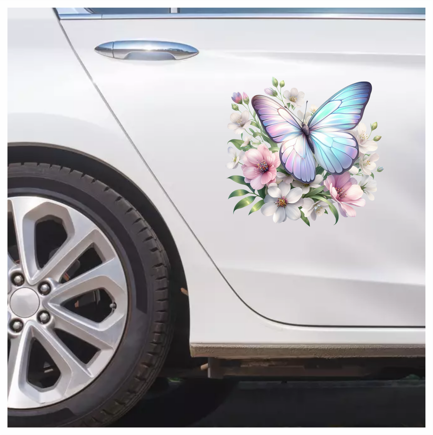 Pastel Butterfly On White Flowers Vinyl Sticker Decal