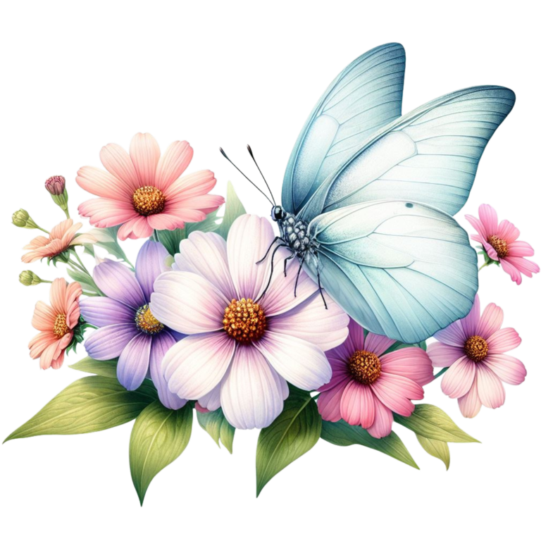 White Butterfly On Cosmos Flowers Vinyl Sticker Decal