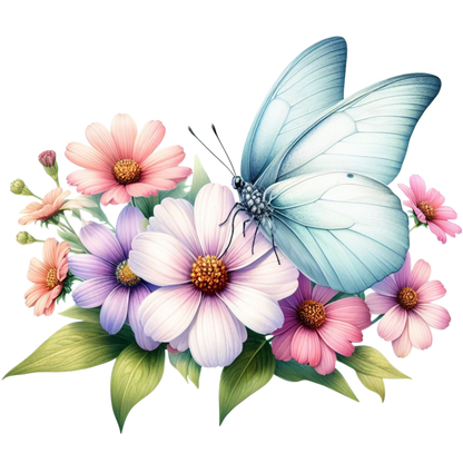 White Butterfly On Cosmos Flowers Vinyl Sticker Decal