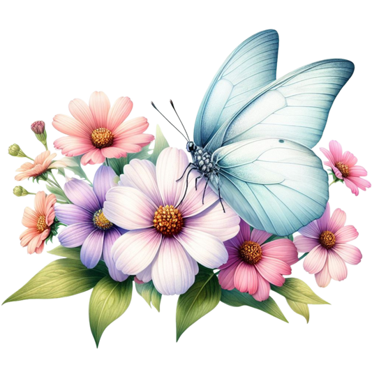 White Butterfly On Cosmos Flowers Vinyl Sticker Decal