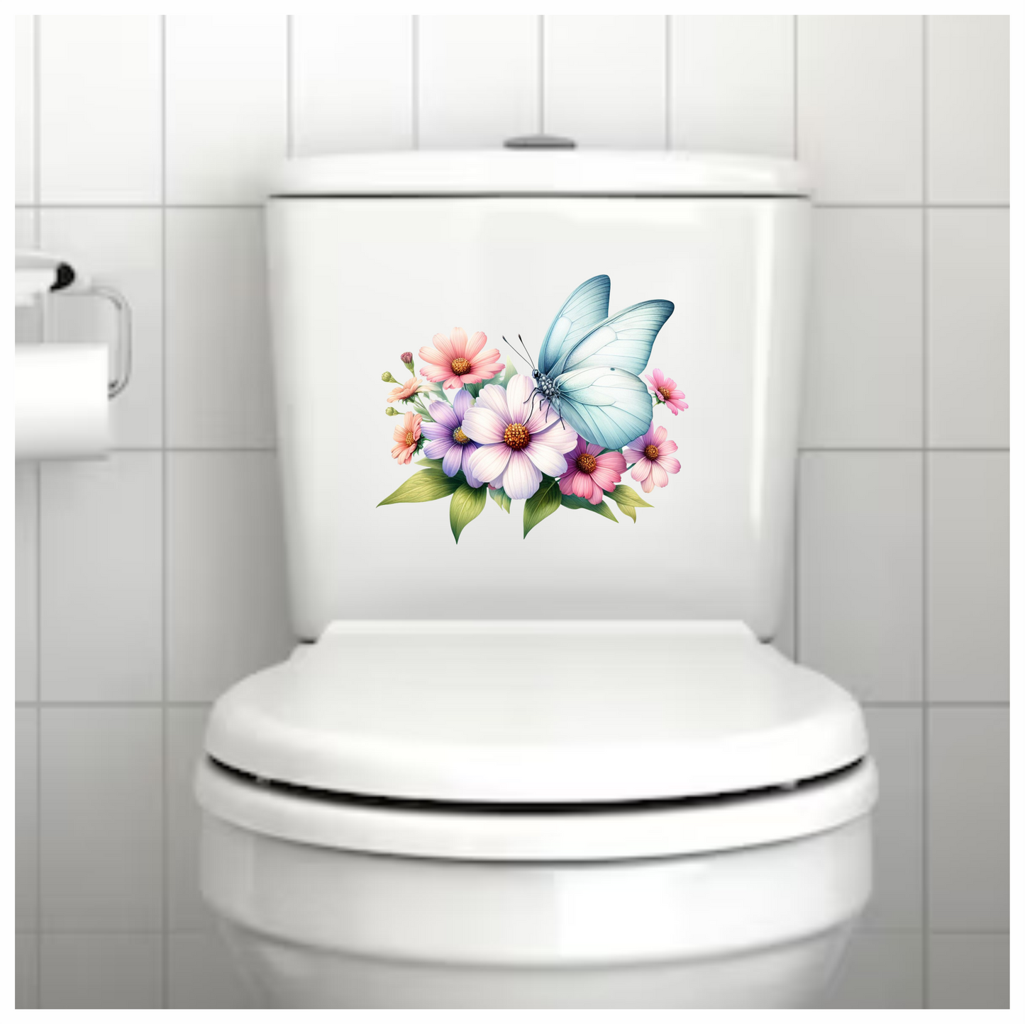 White Butterfly On Cosmos Flowers Vinyl Sticker Decal