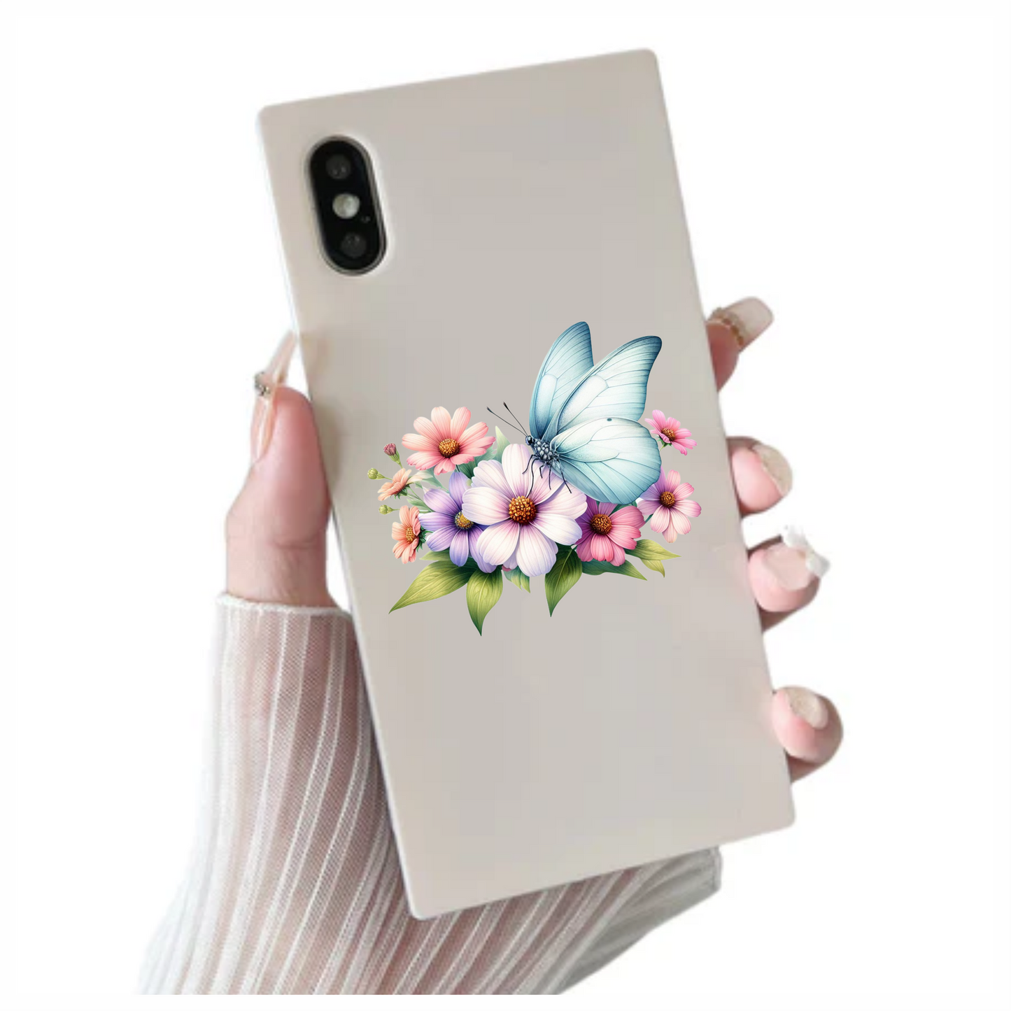 White Butterfly On Cosmos Flowers Vinyl Sticker Decal