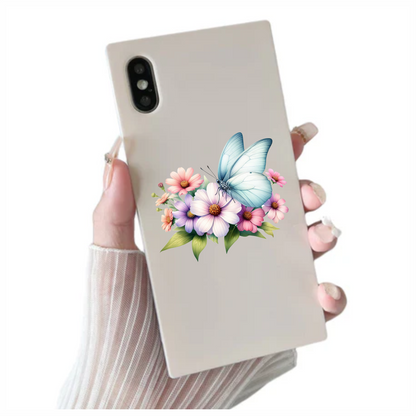 White Butterfly On Cosmos Flowers Vinyl Sticker Decal