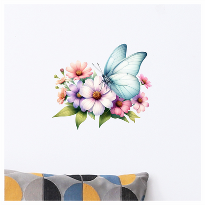 White Butterfly On Cosmos Flowers Vinyl Sticker Decal