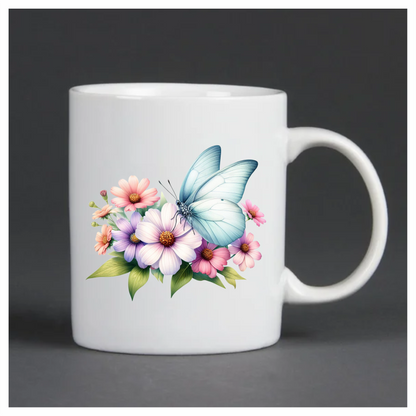 White Butterfly On Cosmos Flowers Vinyl Sticker Decal