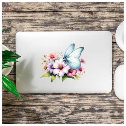 White Butterfly On Cosmos Flowers Vinyl Sticker Decal