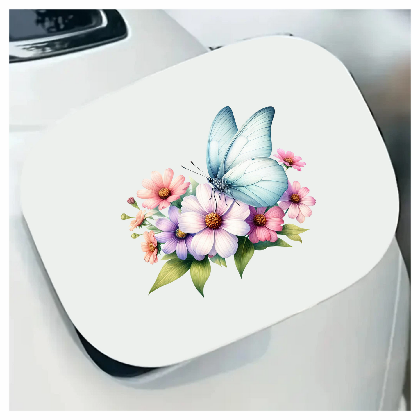 White Butterfly On Cosmos Flowers Vinyl Sticker Decal