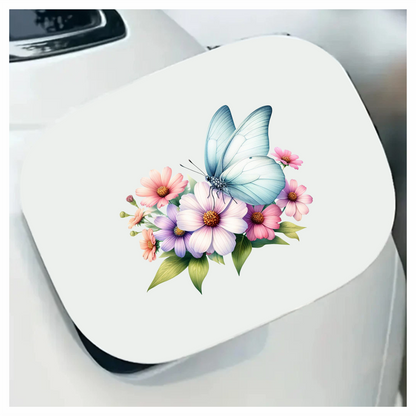 White Butterfly On Cosmos Flowers Vinyl Sticker Decal