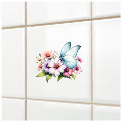 White Butterfly On Cosmos Flowers Vinyl Sticker Decal