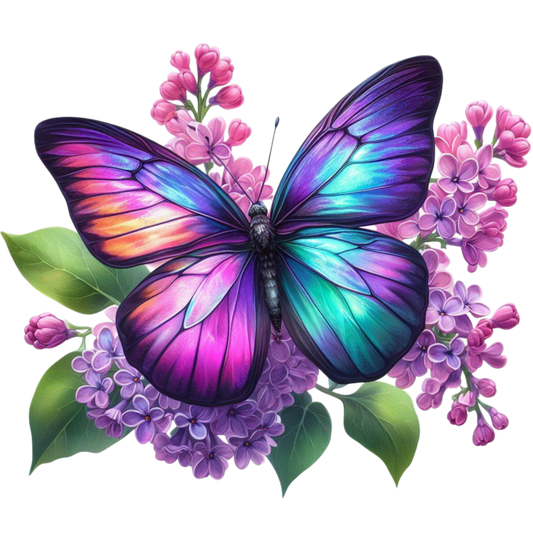 Rainbow Butterfly On Lilac Flowers Vinyl Sticker Decal