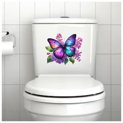 Rainbow Butterfly On Lilac Flowers Vinyl Sticker Decal