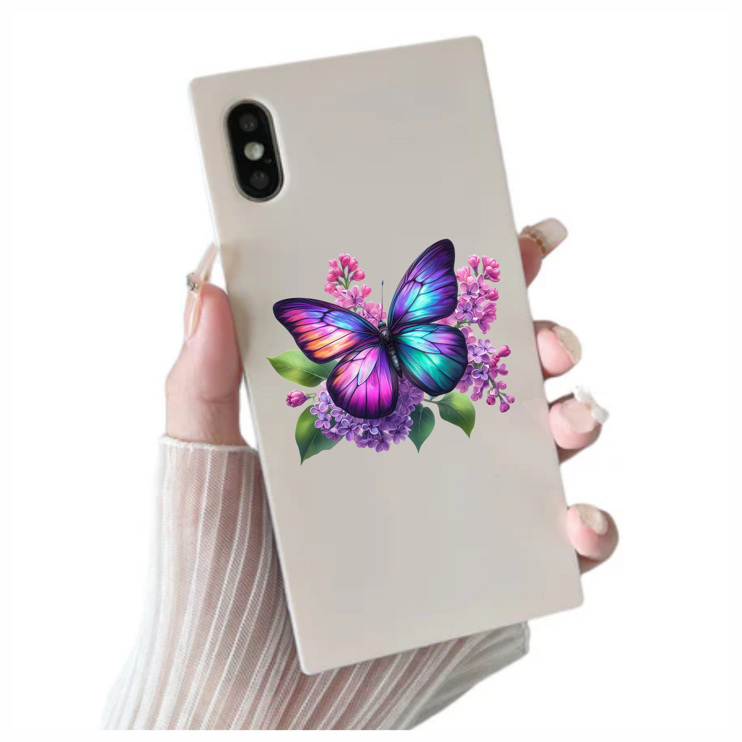 Rainbow Butterfly On Lilac Flowers Vinyl Sticker Decal