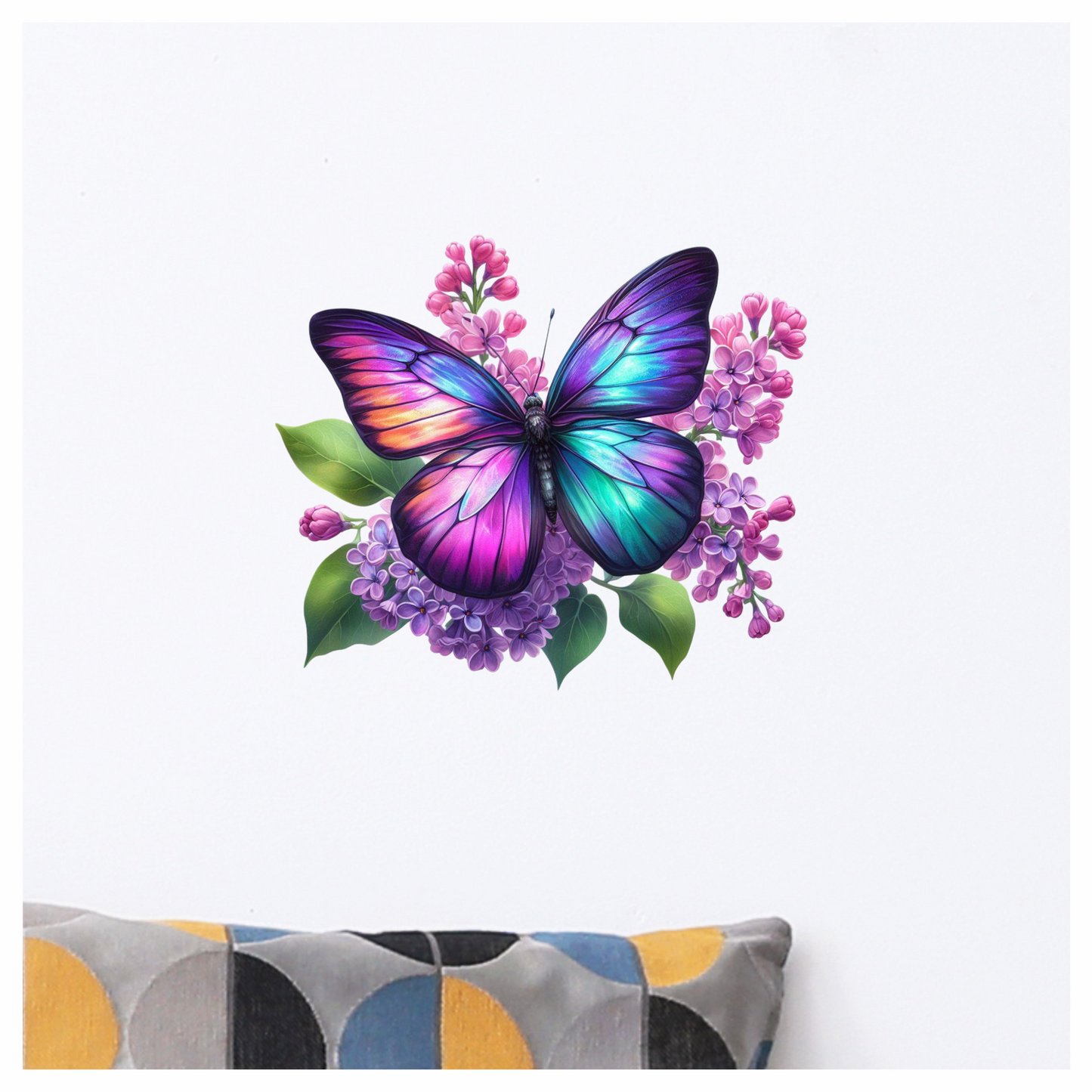 Rainbow Butterfly On Lilac Flowers Vinyl Sticker Decal