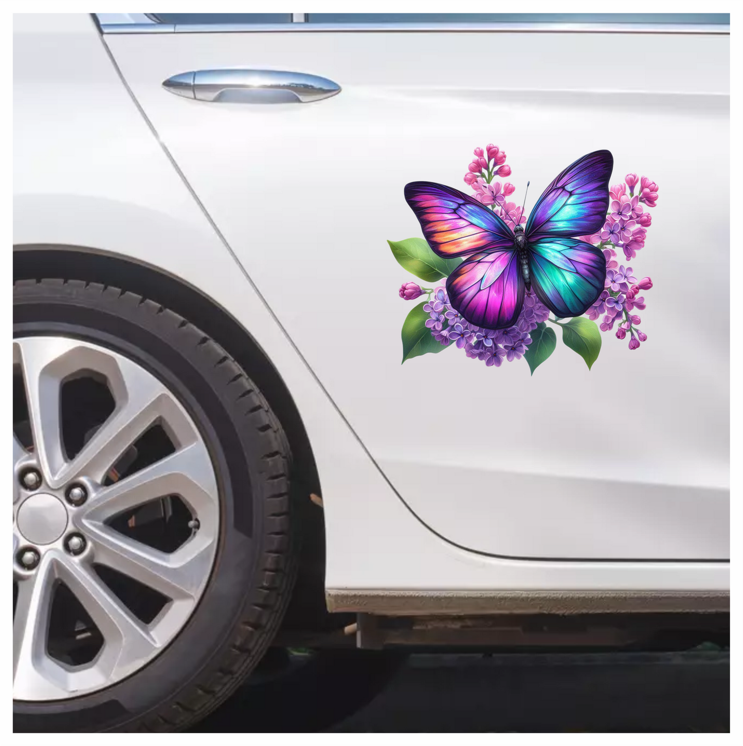 Rainbow Butterfly On Lilac Flowers Vinyl Sticker Decal