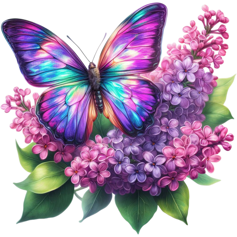 Rainbow Butterfly On Purple Lilacs Vinyl Sticker Decal