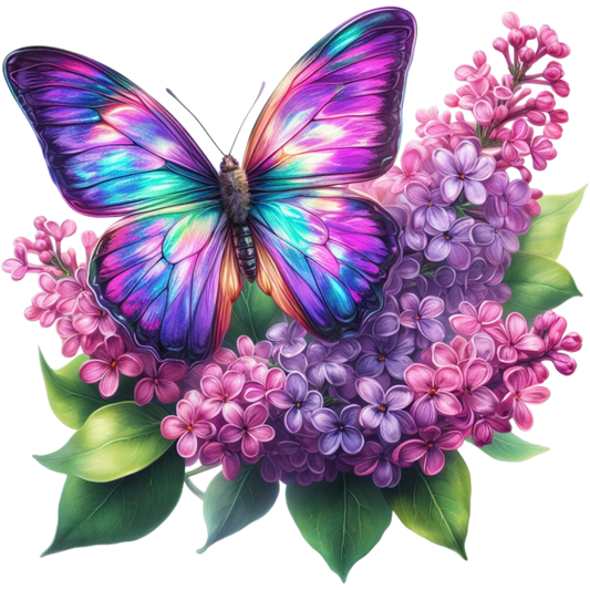 Rainbow Butterfly On Purple Lilacs Vinyl Sticker Decal