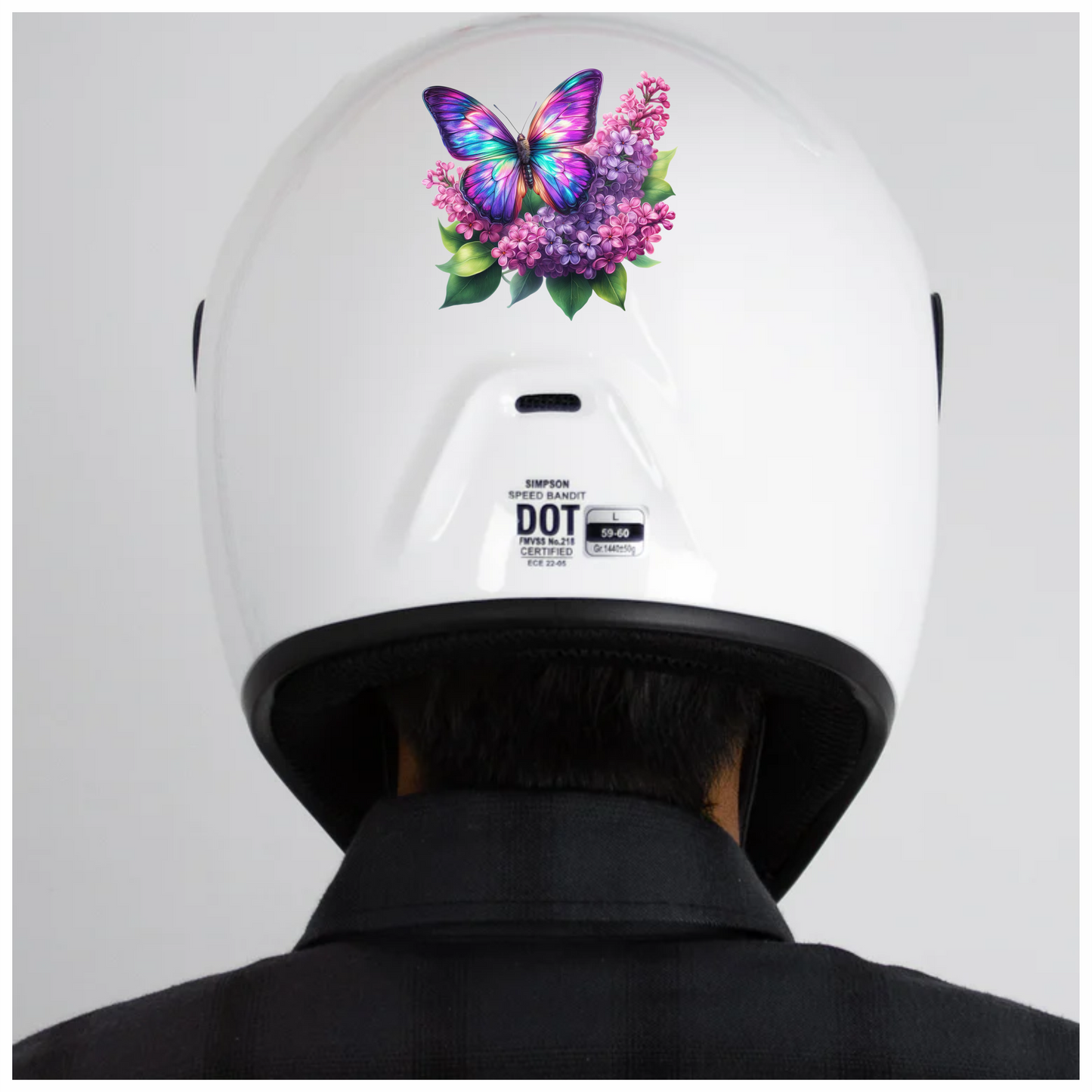 Rainbow Butterfly On Purple Lilacs Vinyl Sticker Decal