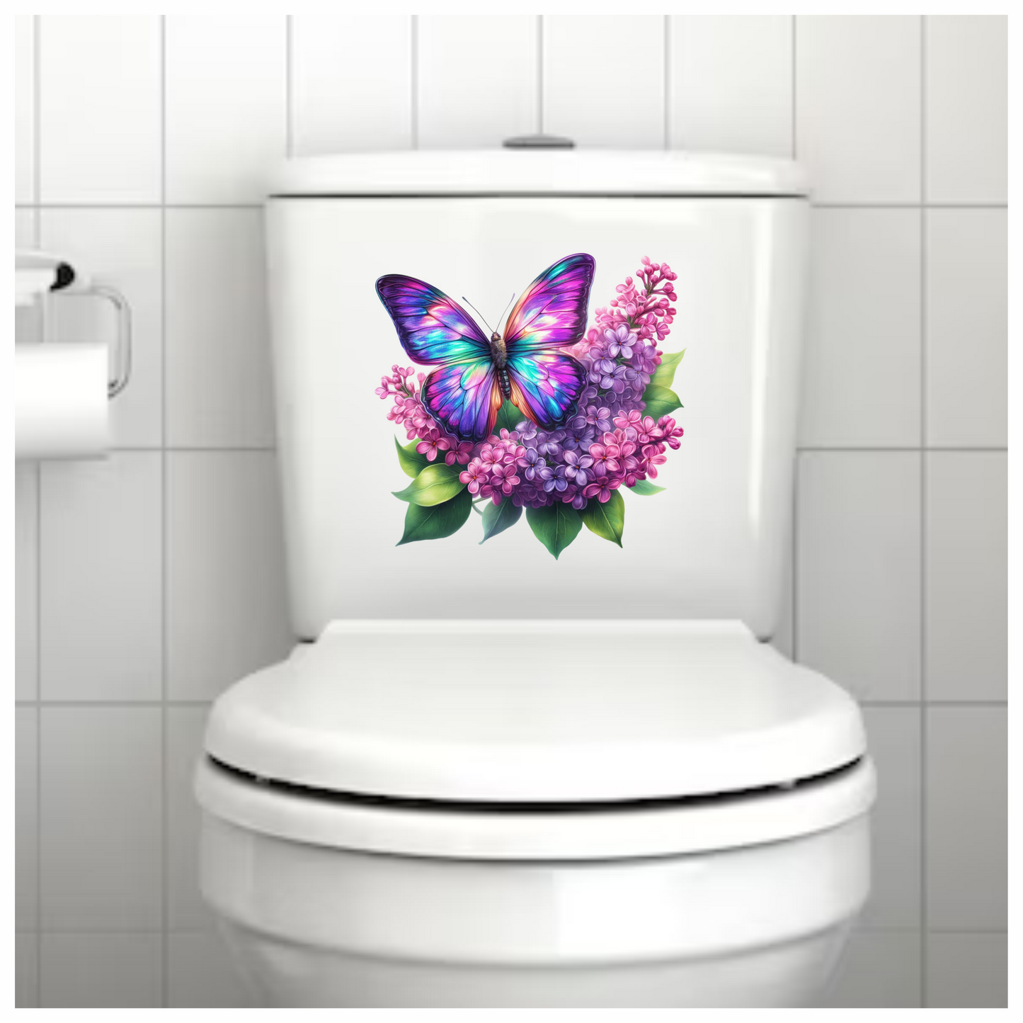 Rainbow Butterfly On Purple Lilacs Vinyl Sticker Decal