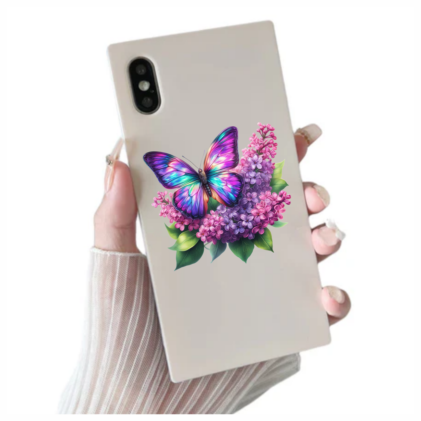 Rainbow Butterfly On Purple Lilacs Vinyl Sticker Decal