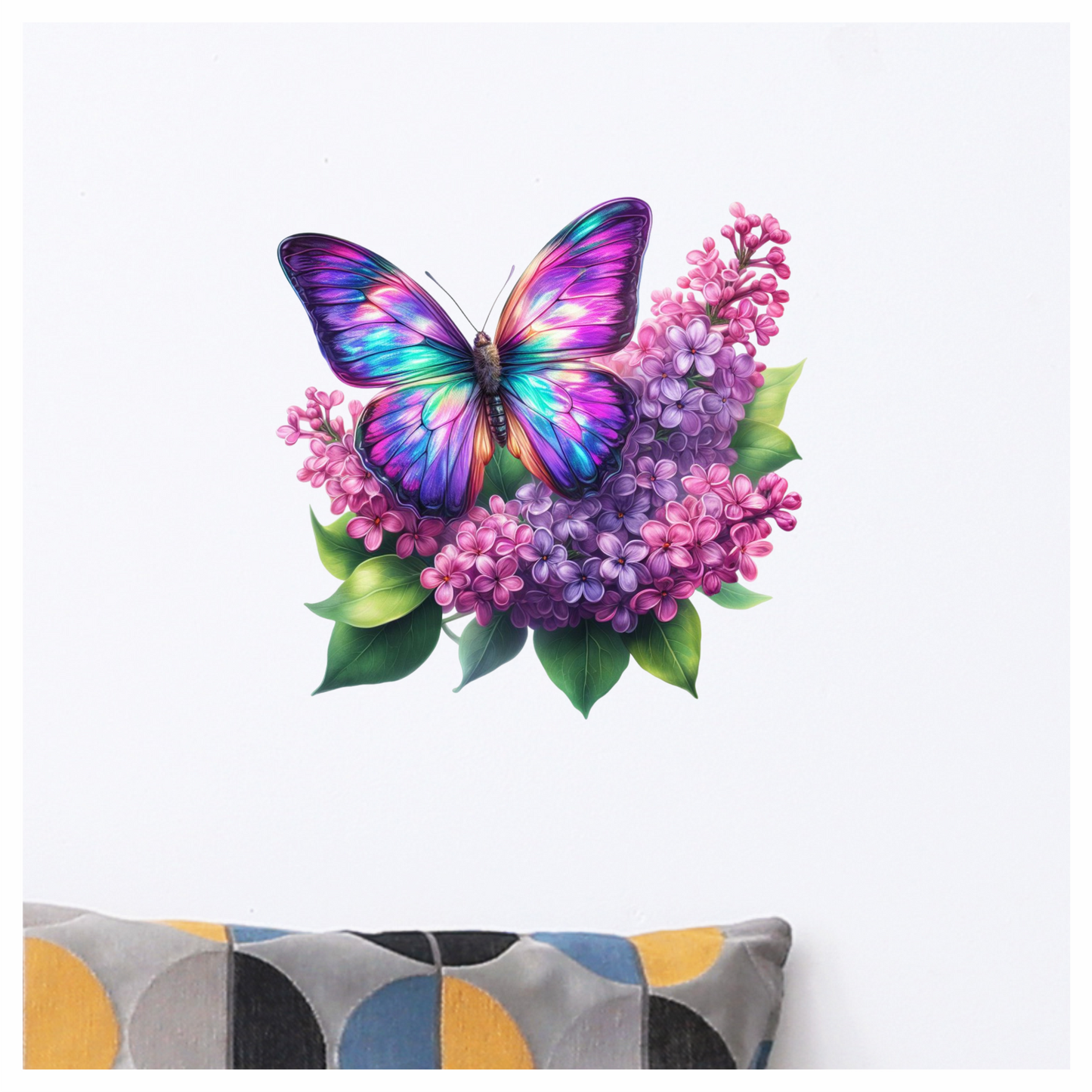 Rainbow Butterfly On Purple Lilacs Vinyl Sticker Decal