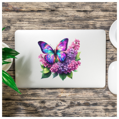 Rainbow Butterfly On Purple Lilacs Vinyl Sticker Decal