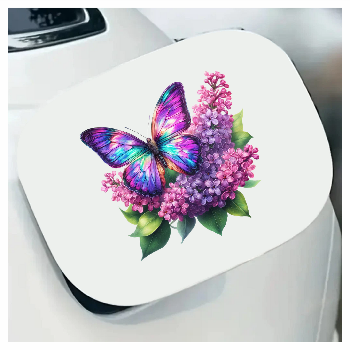 Rainbow Butterfly On Purple Lilacs Vinyl Sticker Decal
