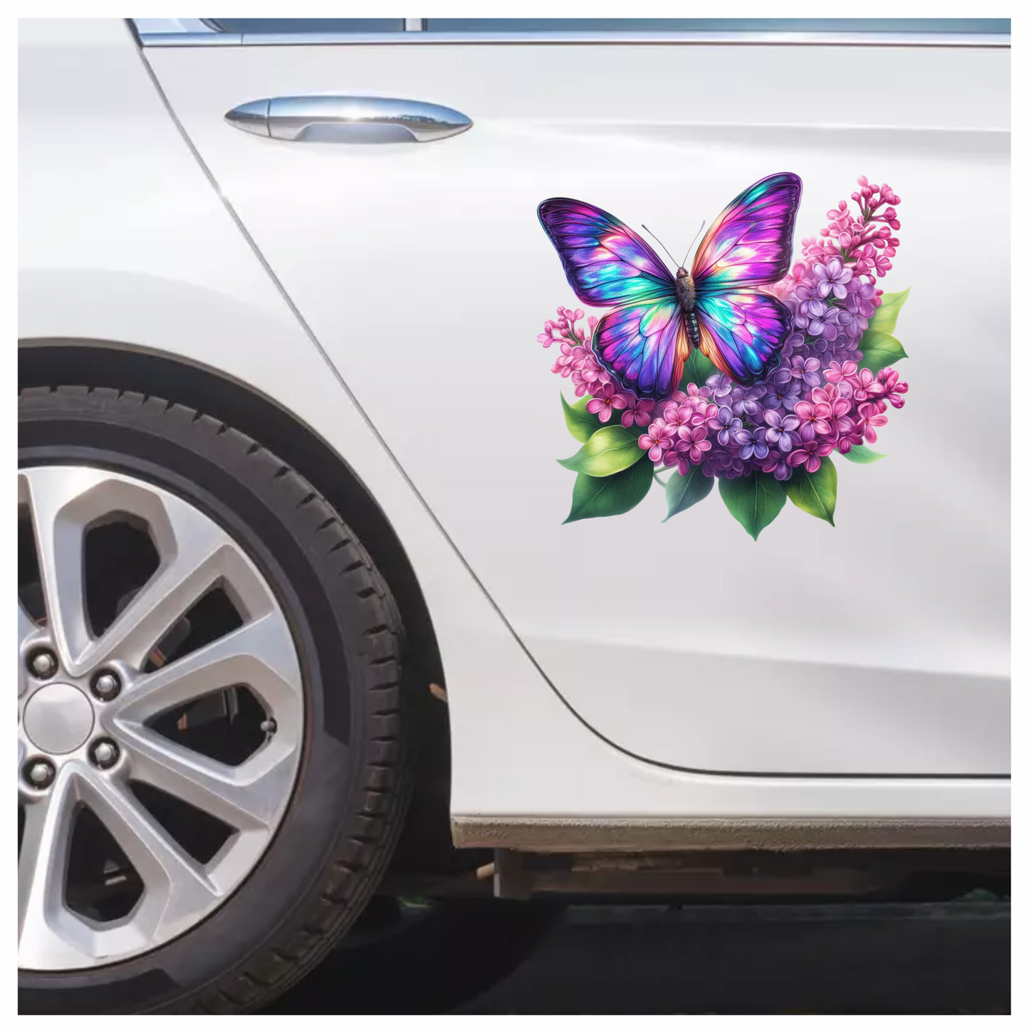 Rainbow Butterfly On Purple Lilacs Vinyl Sticker Decal