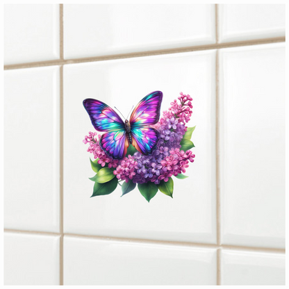 Rainbow Butterfly On Purple Lilacs Vinyl Sticker Decal