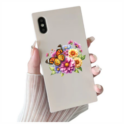 Orange Butterfly On Zinnia Flowers Vinyl Sticker Decal
