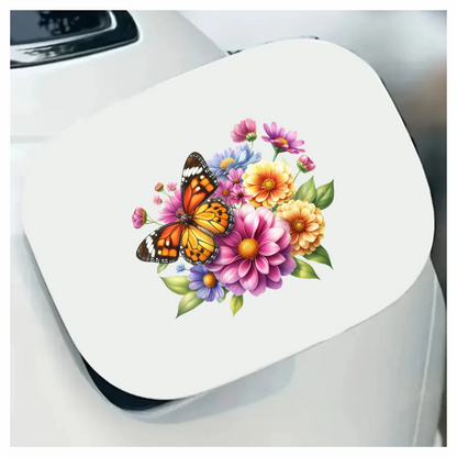 Orange Butterfly On Zinnia Flowers Vinyl Sticker Decal