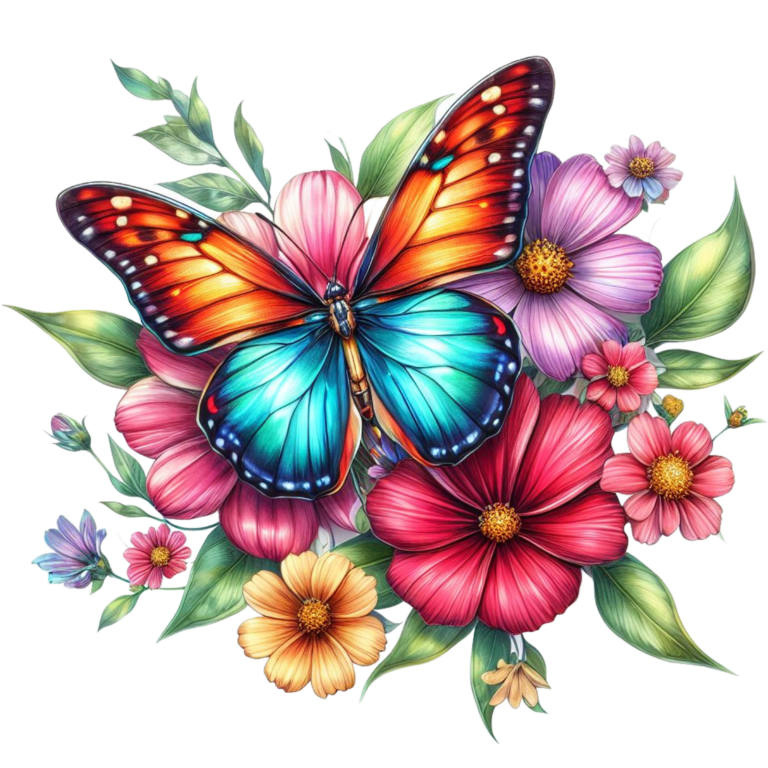 Blue Butterfly On Cosmos Flowers Vinyl Sticker Decal