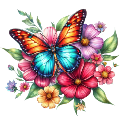Blue Butterfly On Cosmos Flowers Vinyl Sticker Decal