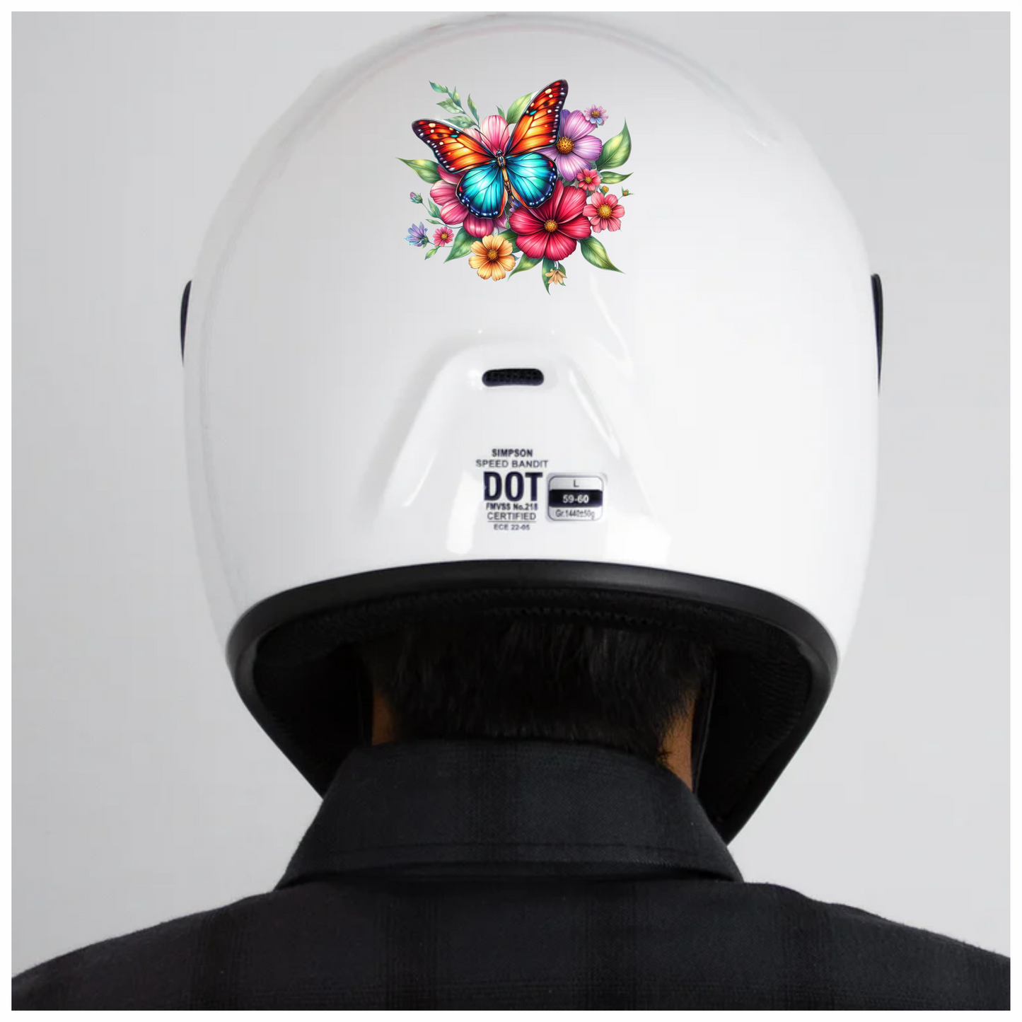 Blue Butterfly On Cosmos Flowers Vinyl Sticker Decal