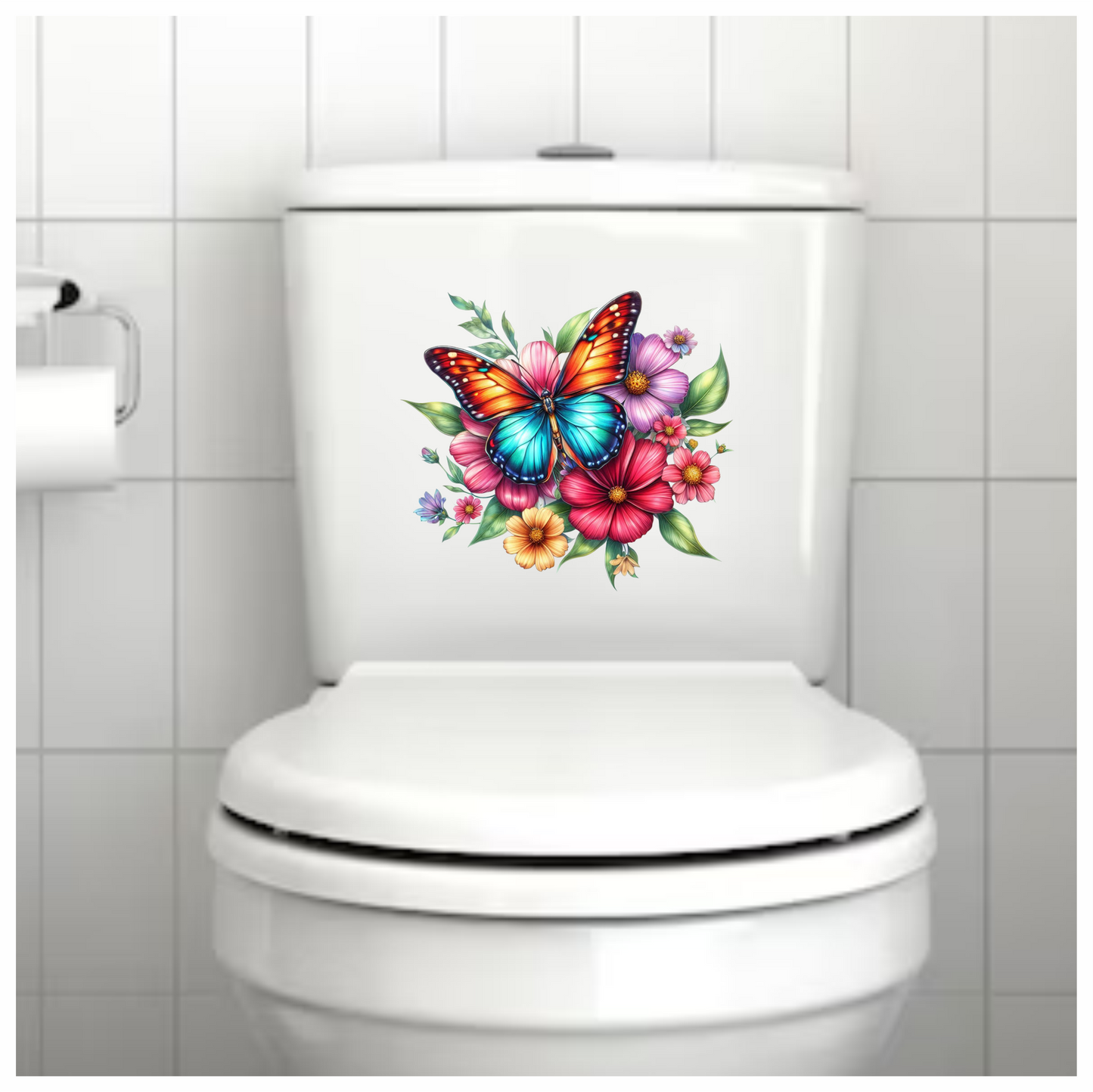 Blue Butterfly On Cosmos Flowers Vinyl Sticker Decal