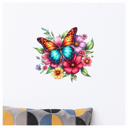 Blue Butterfly On Cosmos Flowers Vinyl Sticker Decal
