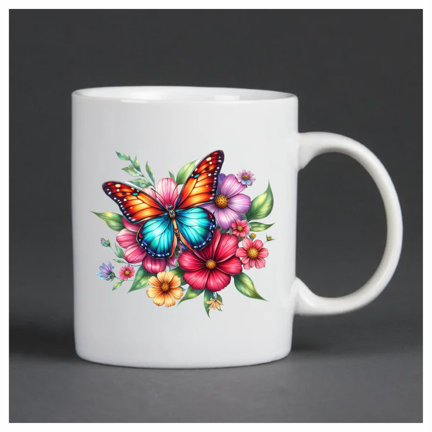 Blue Butterfly On Cosmos Flowers Vinyl Sticker Decal