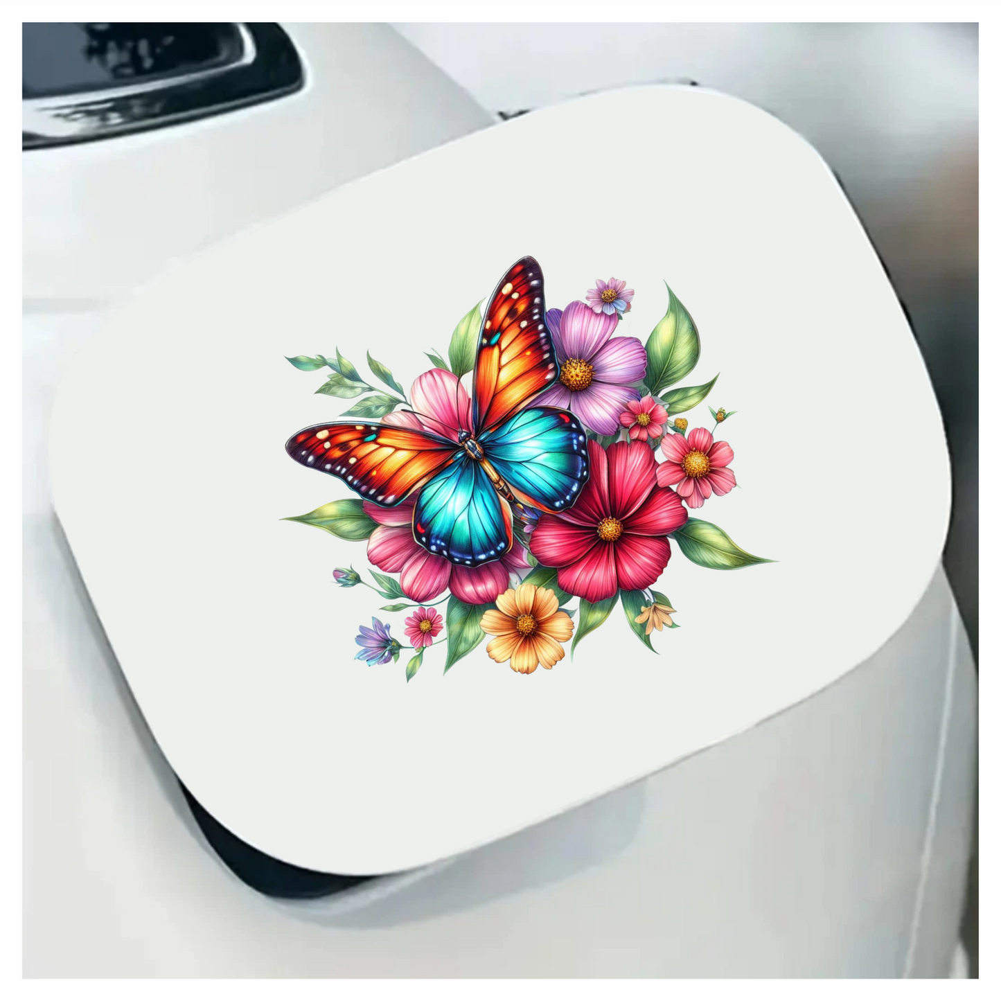 Blue Butterfly On Cosmos Flowers Vinyl Sticker Decal