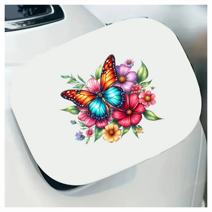 Blue Butterfly On Cosmos Flowers Vinyl Sticker Decal