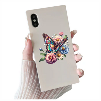Rainbow Butterfly On Garden Flowers Vinyl Sticker Decal