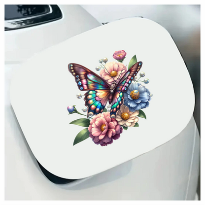 Rainbow Butterfly On Garden Flowers Vinyl Sticker Decal