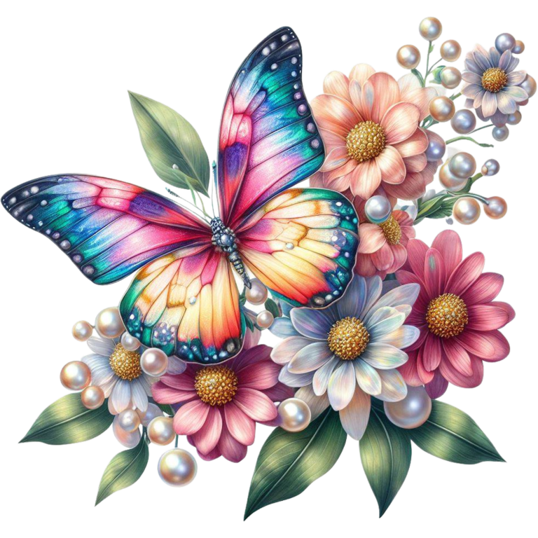 Rainbow Butterfly On Daisy Flowers Vinyl Sticker Decal