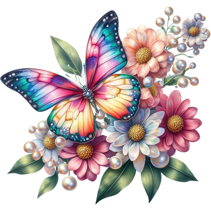 Rainbow Butterfly On Daisy Flowers Vinyl Sticker Decal