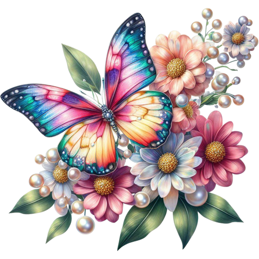 Rainbow Butterfly On Daisy Flowers Vinyl Sticker Decal