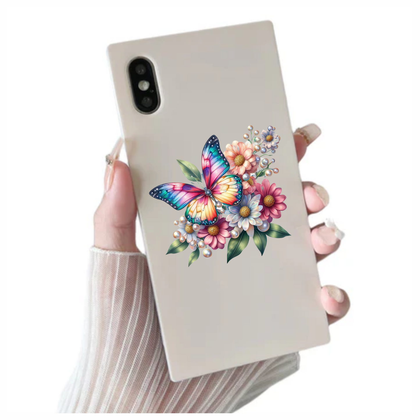 Rainbow Butterfly On Daisy Flowers Vinyl Sticker Decal