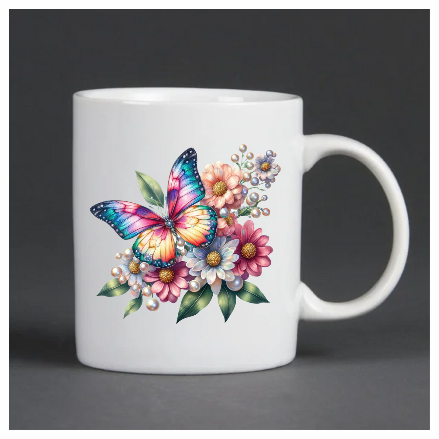 Rainbow Butterfly On Daisy Flowers Vinyl Sticker Decal